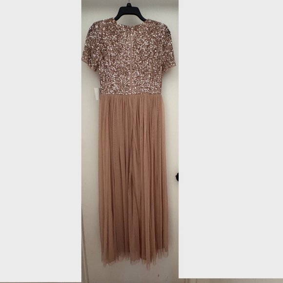 Maya Deluxe Formal Taupe Blush V Neckline Embellished Maxi Dress NWT - Picture 2 of 14